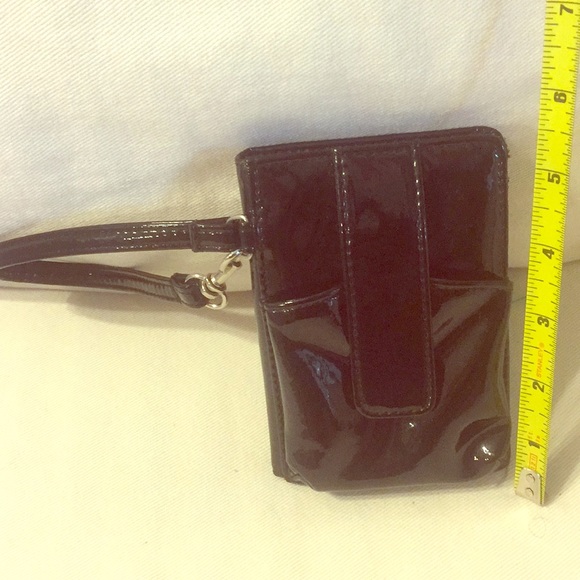 Shiny black sexy zipper sleek snap secure wristlet phone mini fun little bag new - Picture 4 of 15